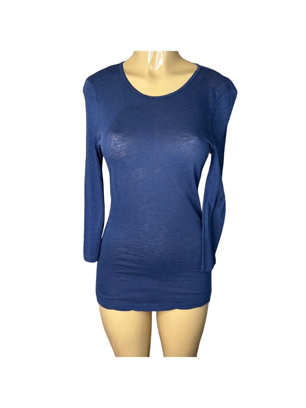 XCVI Semi Sheer Tunic Top Blue Modal Cotton Crew Neck Crop Sleeve Size Medium